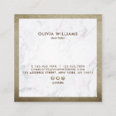 幾何学的なブラウンの金ゴールドのはさみの大理石の美容師 スクエア名刺 (裏面)