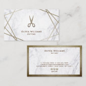 幾何学的なブラウンの金ゴールドのはさみの大理石の美容師 名刺 (正面/裏面)