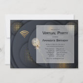 幾何学的なブラックとゴールドのバーチャル誕生日パーティー 招待状 (正面)