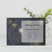 幾何学的なブラックとゴールドのバーチャル誕生日パーティー 招待状 (スタンド正面)