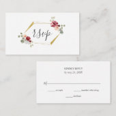 幾何学的なブルゴーニュの花の緑の結婚式RSVP エンクロージャーカード (正面/裏面)
