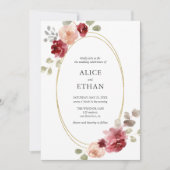 幾何学的なブルゴーニュの花結婚の緑 招待状 (正面)