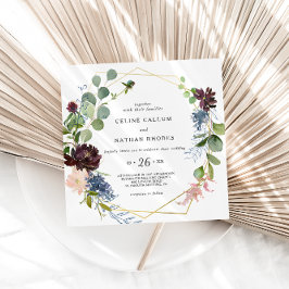 幾何学的なブルゴーニュフローラと緑結婚園 招待状