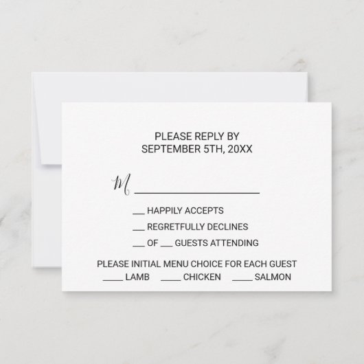 幾何学的なブルゴーニュフローラの緑のメニューの選択 出欠カード (裏面)