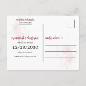 幾何学的なブルゴーニュフローラ結婚式の日付を保存 案内ポストカード (裏面)