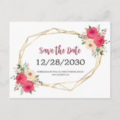 幾何学的なブルゴーニュフローラ結婚式の日付を保存 案内ポストカード (正面)