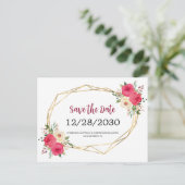 幾何学的なブルゴーニュフローラ結婚式の日付を保存 案内ポストカード (スタンド正面)