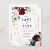 幾何学的なブルゴーニュ秋の花の日付を保存 案内ポストカード (正面/裏面)