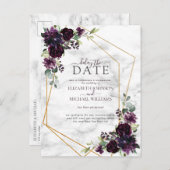 幾何学的なプラムパープルの大理石 デートの延期 案内ポストカード (正面/裏面)