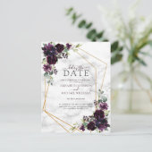 幾何学的なプラムパープルの大理石 デートの延期 案内ポストカード (スタンド正面)