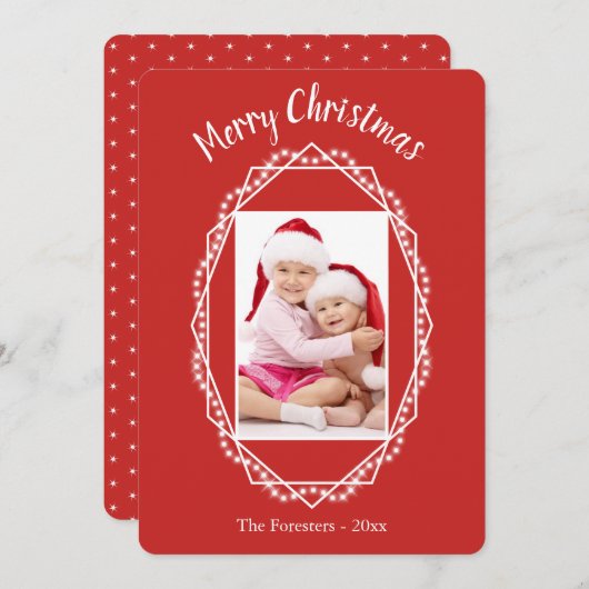 幾何学的なホリデースパークル写真クリスマスカード 招待状 (正面/裏面)