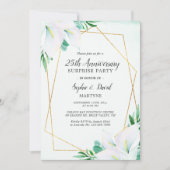 幾何学的なホワイト カラー リリー 25周年記念 招待状 (正面)