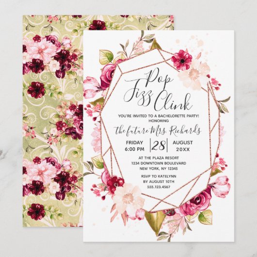 幾何学的なポップ フィズ クリンク ブライズメイド パーティーの招待状 招待状 (正面/裏面)