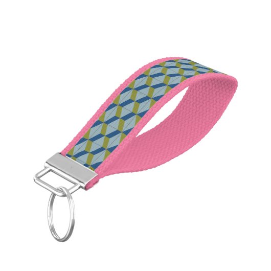 幾何学的なポルトガルのタイルのパターンを柔らかい色に リストバンドキーホルダー (アングル下)