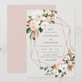 幾何学的なマグノリアコットンウェディング招待状 招待状 (正面/裏面)