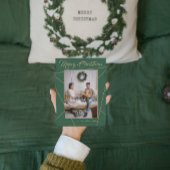 幾何学的なモカグリーン メリークリスマス ファミリーフォト シーズンカード