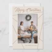 幾何学的なモカベージュのクリスマス家族写真 シーズンカード (正面)