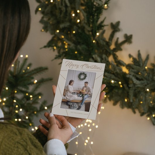 幾何学的なモカベージュのクリスマス家族写真 シーズンカード