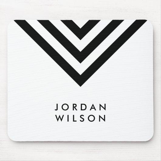 幾何学的なモダンな最小主義の白く及び黒いシェブロン マウスパッド (正面)