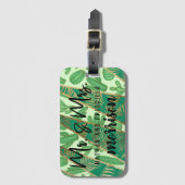 幾何学的なモダンな金ゴールドの緑のサボテンのシュロの葉 ラゲッジタグ (正面縦)