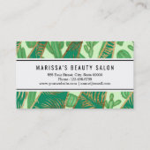 幾何学的なモダンな金ゴールドの緑のサボテンのシュロの葉 名刺 (裏面)