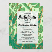 幾何学的なモダンな金ゴールドの緑のサボテンのシュロの葉 招待状 (正面/裏面)