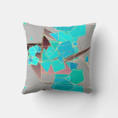 幾何学的なモダンの抽象芸術-灰色およびターコイズ クッション (裏面)