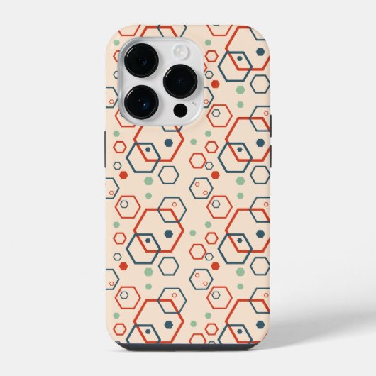 幾何学的なモダンカラーの六角形パターン iPhoneケース (裏面)