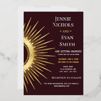 幾何学的なモダン太陽 |プラムの背結婚景 箔招待状