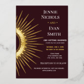 幾何学的なモダン太陽 |プラムの背結婚景 箔招待状 (正面)