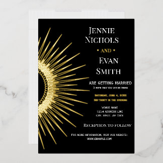 幾何学的なモダン太陽 |暗い背結婚景 箔招待状