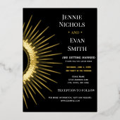 幾何学的なモダン太陽 |暗い背結婚景 箔招待状 (正面)