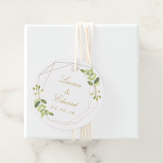 幾何学的なモダン緑のカスタムウェディングラウンド フェイバータグ (インサイチュ)