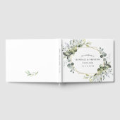 幾何学的なモダン緑の金ゴールド結婚の数 ゲストブック (全面)