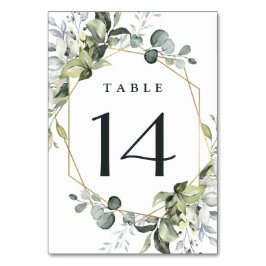 幾何学的なモダン緑の金ゴールド結婚の数 テーブルナンバー