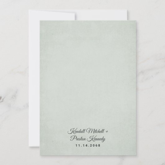 幾何学的なモダン緑の金ゴールド結婚の数 招待状 (裏面)