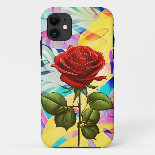幾何学的なモダン+ナチュラルな背景の赤いバラ Case-Mate iPhoneケース (裏面)
