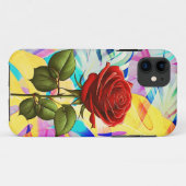 幾何学的なモダン+ナチュラルな背景の赤いバラ Case-Mate iPhoneケース (裏面(横))