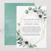 幾何学的なユーカリのウェディング  ゲストリスト縮小 案内状 (正面/裏面)