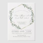 幾何学的なユーカリの植物グリーンのウェディング ベラム紙招待状 (正面)