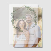 幾何学的なユーカリの植物グリーンのウェディング ベラム紙招待状 (オフセット (カップル))