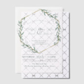 幾何学的なユーカリの植物グリーンのウェディング ベラム紙招待状 (オフセット (招待状))