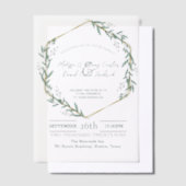 幾何学的なユーカリの植物グリーンのウェディング ベラム紙招待状 (オフセット)