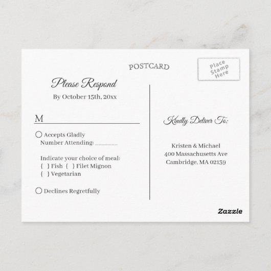 幾何学的なユーカリの葉の結婚式出欠確認カード ポストカード (裏面)