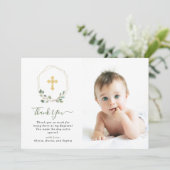 幾何学的なユーカリは|の洗礼の写真を交差させ、 サンキューカード (スタンド正面)