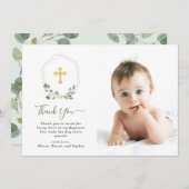 幾何学的なユーカリは|の洗礼の写真を交差させ、 サンキューカード (正面/裏面)