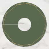 幾何学的なユーカリグリーンの装飾が施された、オーダーメイドの結婚式 ワイングラスタグ (裏面)