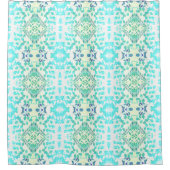 幾何学的なライトブルーとグリーン葉のパターン シャワーカーテン (正面)