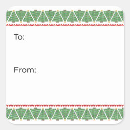 幾何学的なリボンのクリスマスツリーステッカー スクエアシール