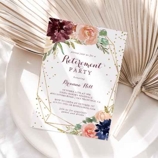 幾何学的なルスティックゴールドグリッター退職パーティー 招待状
